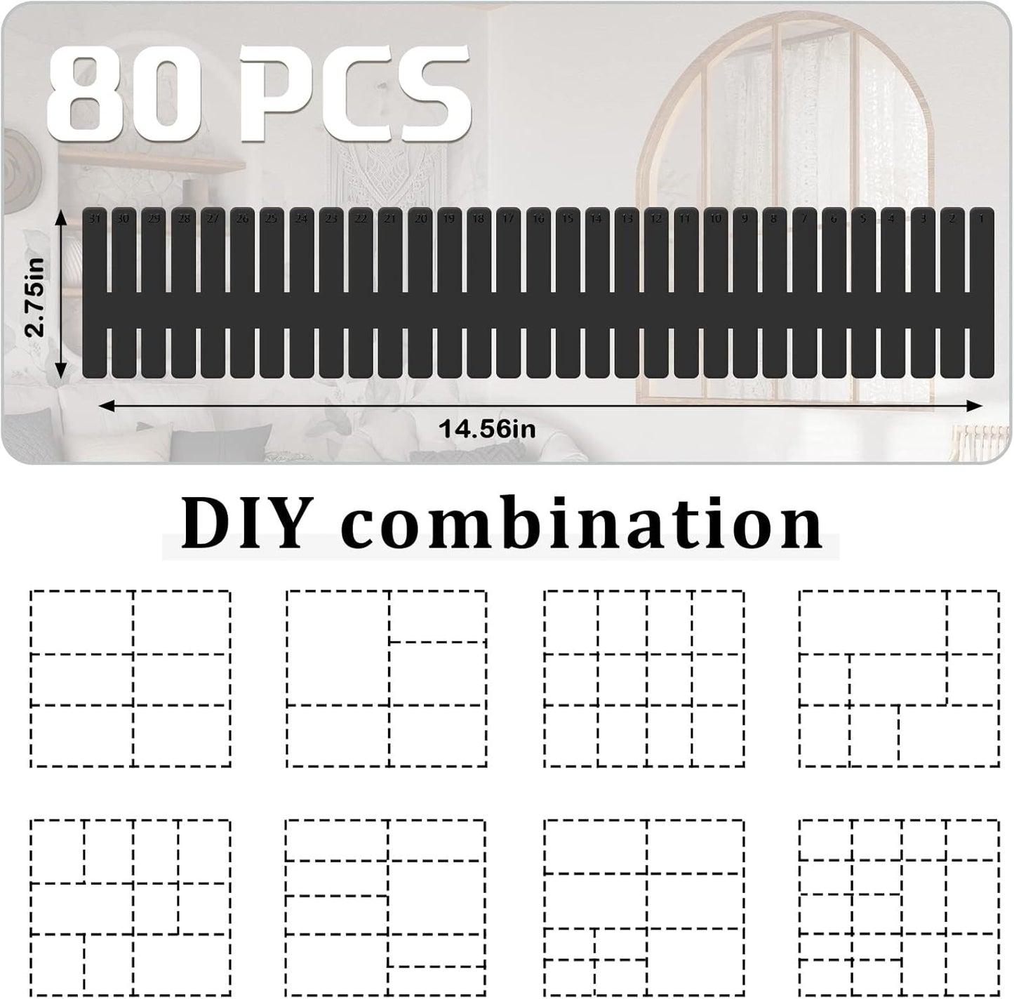 Vesici 80 Pcs Drawer Dividers Adjustable Plastic Organizer DIY Separators Storage Dividers for Socks, Underwear, Makeup, Tidy Kitchen, Bedroom, Dresser(Black)