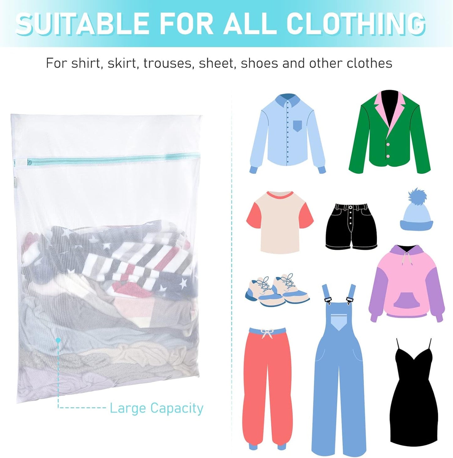 OTraki Large Mesh Laundry Bags 28x35 inch Zipper Mesh Lingerie Bags for Washing Delicates Net Laundry Mesh Bag Sack Machine Washable for Travel Dorm Hotel Camp, White