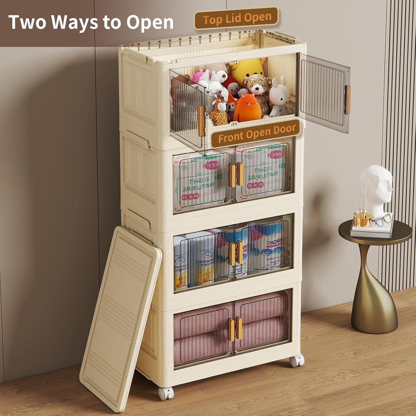 28 Qt Plastic Storage Bins with Lid, Collapsible Closet Organizer and Storage Drawers, Stackable Storage Containers with Wheels, Clothes Storage Cabinet Home Organization, 4Pack