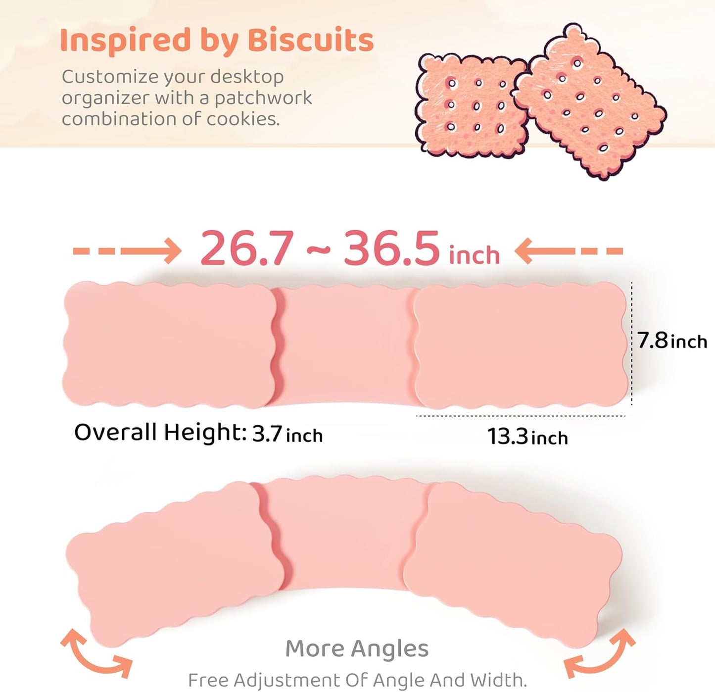 Dual Monitor Riser - Cookie-Shaped Adjustable Length & Swivel Angle, Wooden Desktop Organizer for 2 Monitors, Stand With Drawer for Laptop, PC, Computer, Printer, Pink