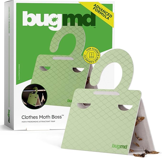 BugMD Clothes & Pantry Moth Traps (6 Count) – Sticky Glue Pheromone-Based Repellent for Closets, Cabinets & Wardrobes – Non-Toxic - Green
