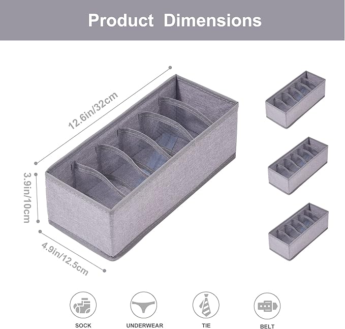 Qozary 3 Pack Sock Underwear Drawer Organizer Dividers, Collapsible Cabinet Closet Storage Boxes for Clothes, Socks, Lingerie, Underwear, Tie, Belt, Baby, Bedroom