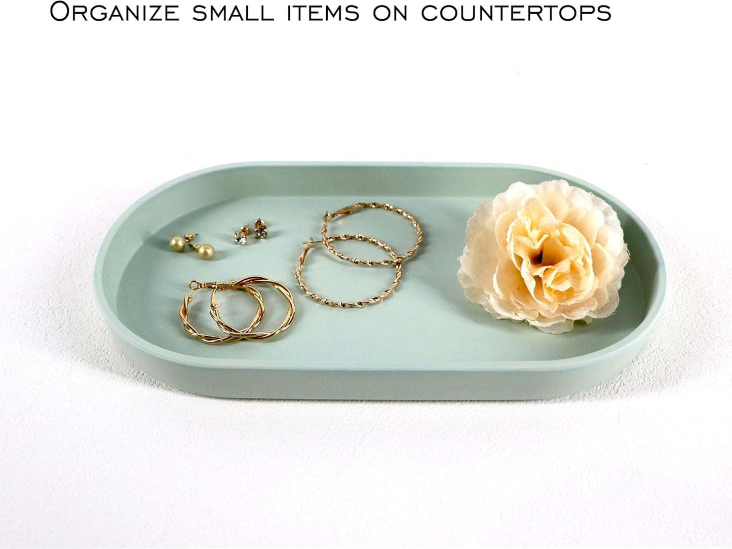 Green Small Tray (10 inch), Oval Tray for Kitchen Counter, Bathtub Bathroom Vanity Items, Countertop Organizer, Coffee Accessory, Bar, Serving Seasoning, Salt and Pepper, Soap, Perfume.