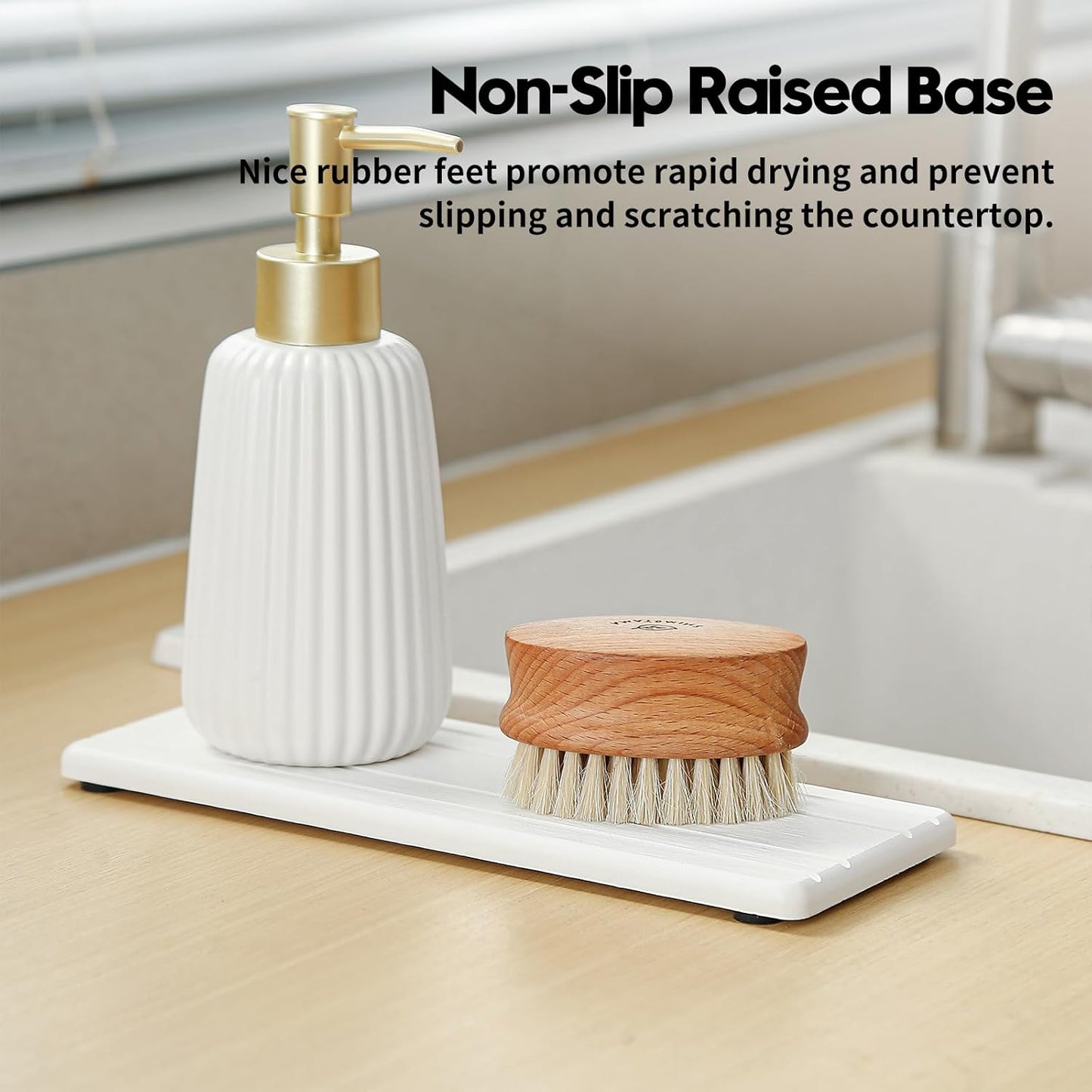 3 Pack Stone Dryin Tray, Water Absorbing Diatomite Stone Sink Mat for Kitchen & Bathroom Counter, Soap Dish Vanity Caddy,Sponge Holder Organizer, White - 2pcs of 4.5"x 3.5" and 1pc of 9"x 3.5"