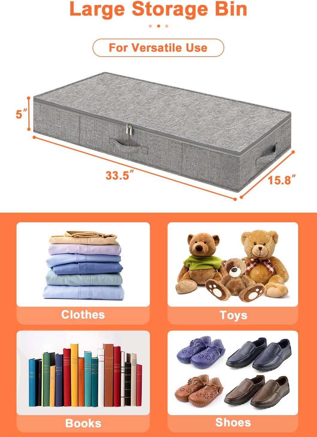 punemi Low Profile Under Bed Storage, 5 inches High Underbed Storage Containers With Sturdy Sidewalls & Bottom, Slim Under Couch Sofa Storage, Shallow Under Bed Organizer Clothes Storage Bins, 2Pack