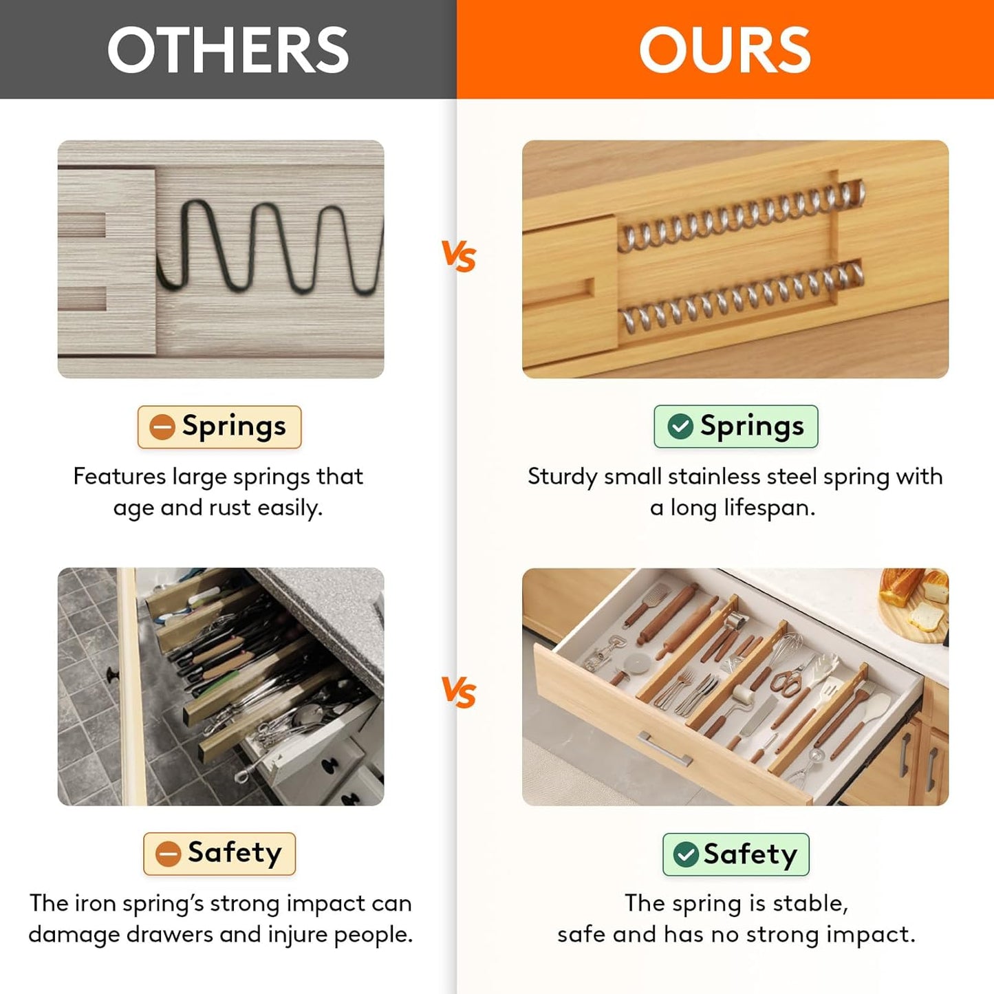 Lifewit 8 Pack Bamboo Drawer Dividers 2.4" High, 17.5-22" Kitchen Drawer Organizers, Adjustable Wooden Drawer Dividers for Clothes, Expandable Drawer Separators for Dresser, Bedroom, Bathroom, Cabinet