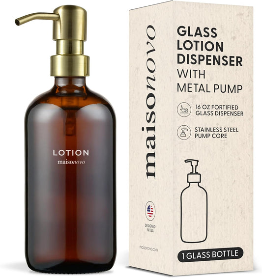 MaisoNovo Soap Dispenser 1-Piece Set | 16.9oz Amber Bottles with Gold Stainless Steel Pump
