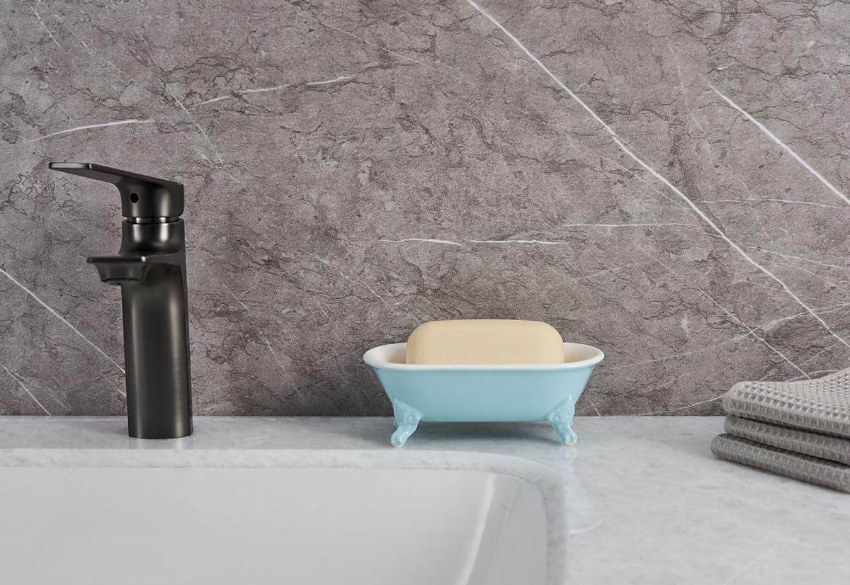 6.5" Ceramic Mini Decorative Clawfoot Bathtub Bar Soap Dish, Kitchen Sponge Holder and Shower Tray for Bathroom, 1 Pack(Baby Blue)