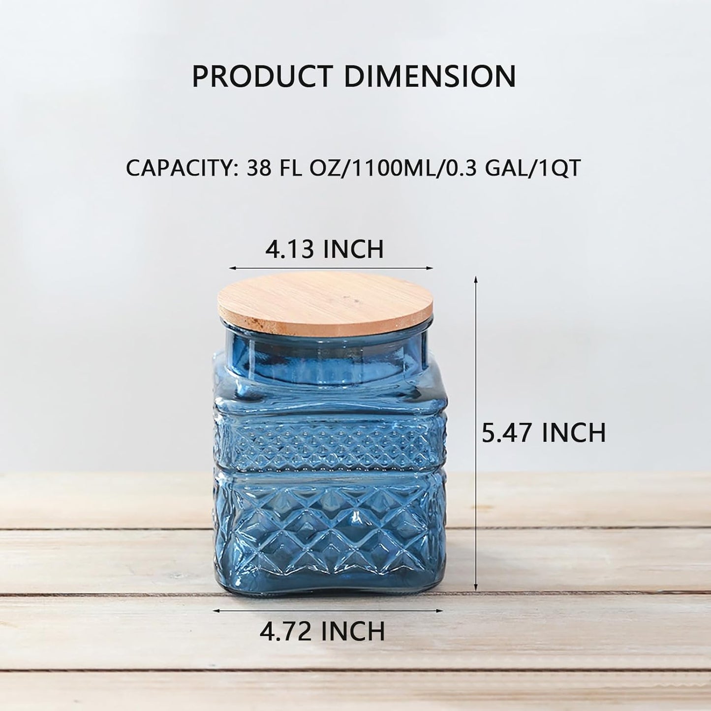 38 FL OZ Large Airtight Glass Storage Jars with Bamboo Lid - Vintage Food Containers for Candy, Snacks, Coffee, Tea, Nuts, Cereal - Kitchen Canisters