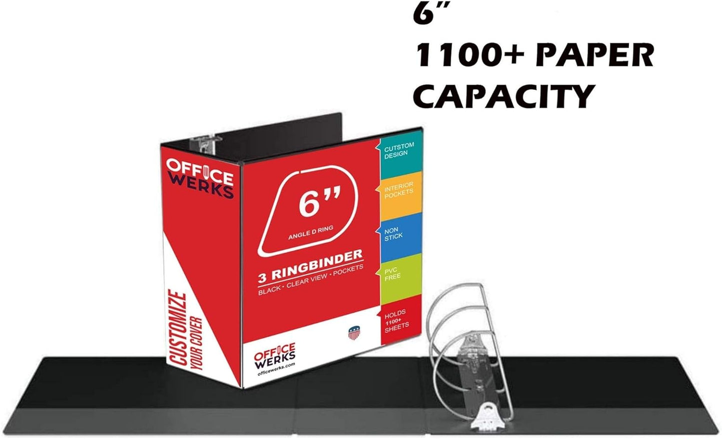 Performore - 2 Pack of 6 Inch 3 Ring Binder with Locking Angle D Rings, Professional Heavy Duty Large Storage Binder with Pockets, Fits 8.5 x 11 Inch Sheets, Non-Stick Clear View Cover, Customizable