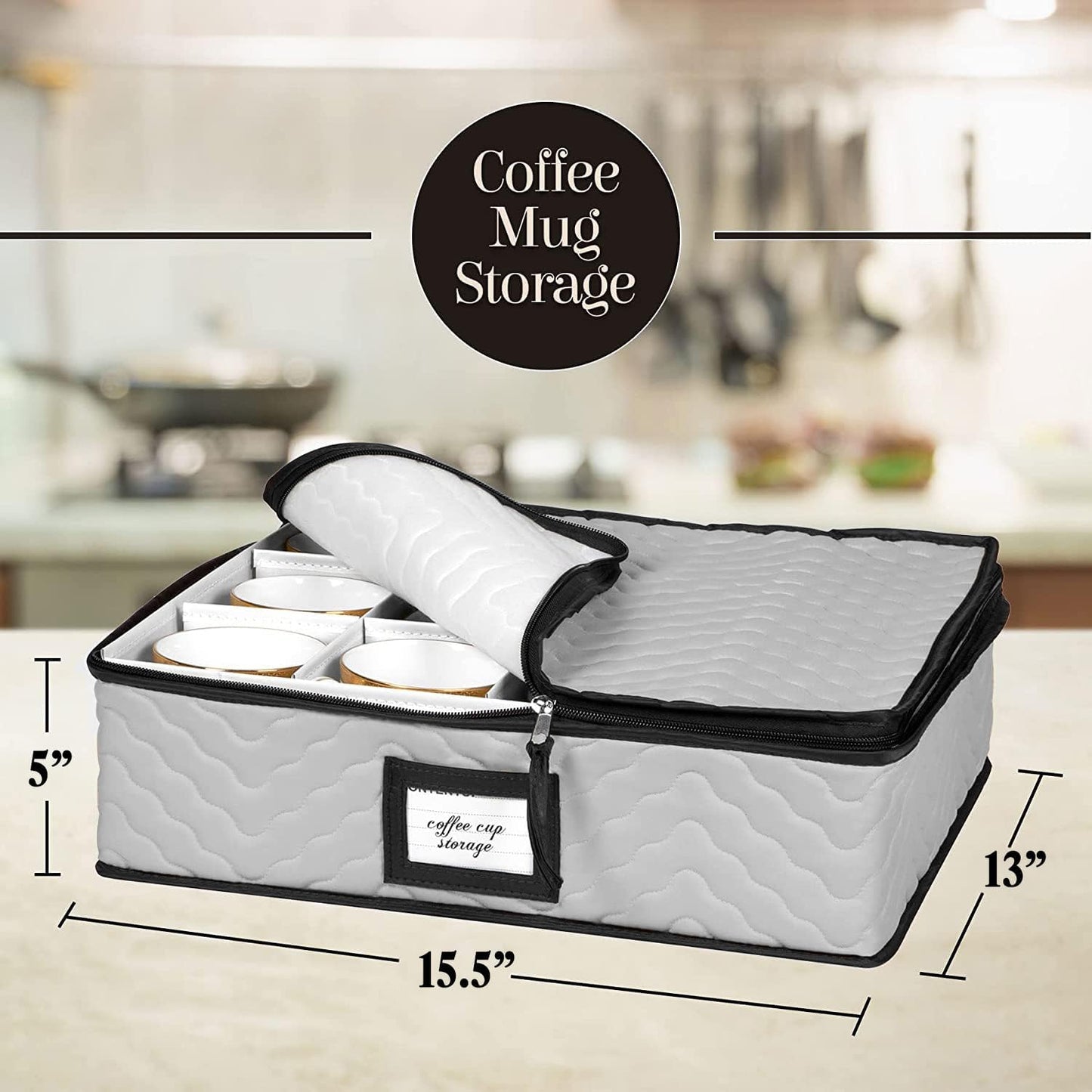China Storage Containers 5-Piece Set Moving Boxes for Dinnerware, Glasses, Plates, Mugs and Saucers Sturdy Quilted Microfiber Dish Organizer with Dividers for Seasonal Storage - Holds Set of 12, Gray