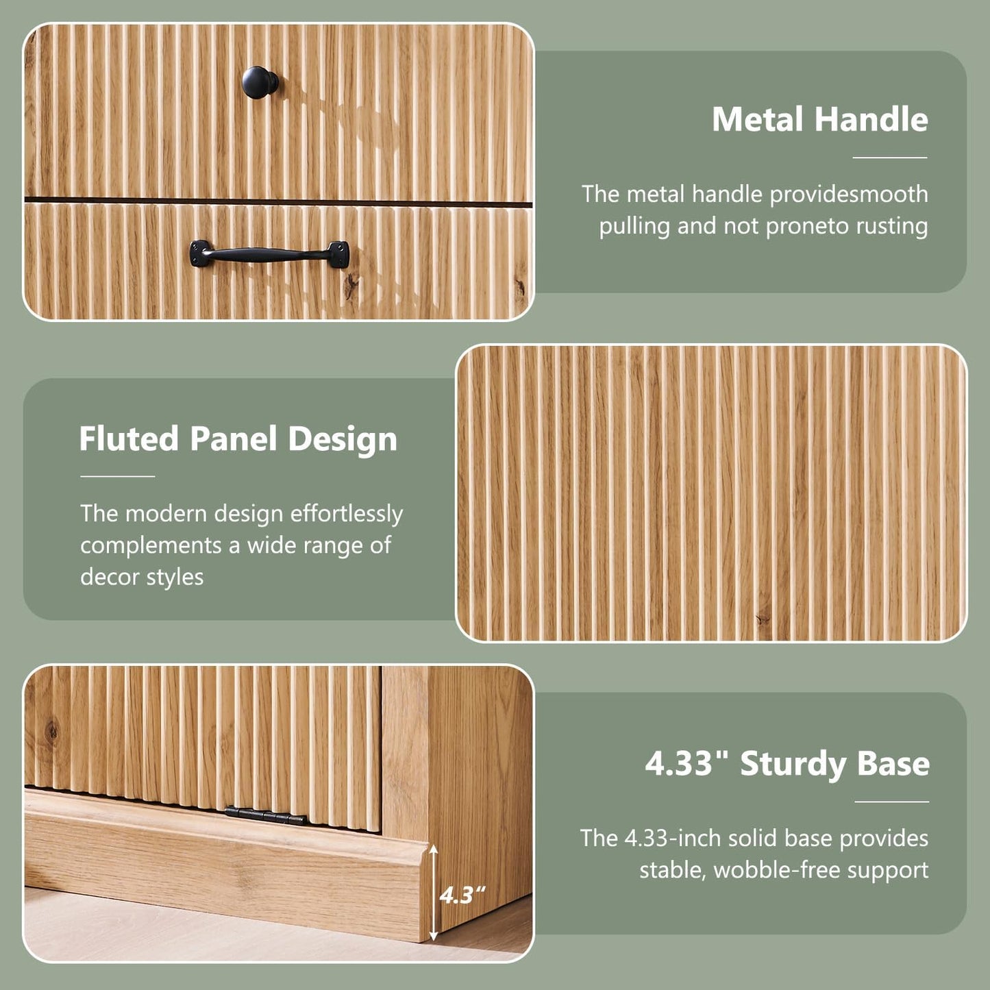 Modern Double Tilt-Out Laundry Hamper Cabinet, 20 Gallon Fluted Trash Can Cabinet with 2 Drawers, Wooden Hidden Garbage Can Cabinets with Laundry Basket, for Bathroom and Kitchen, Natural Oak