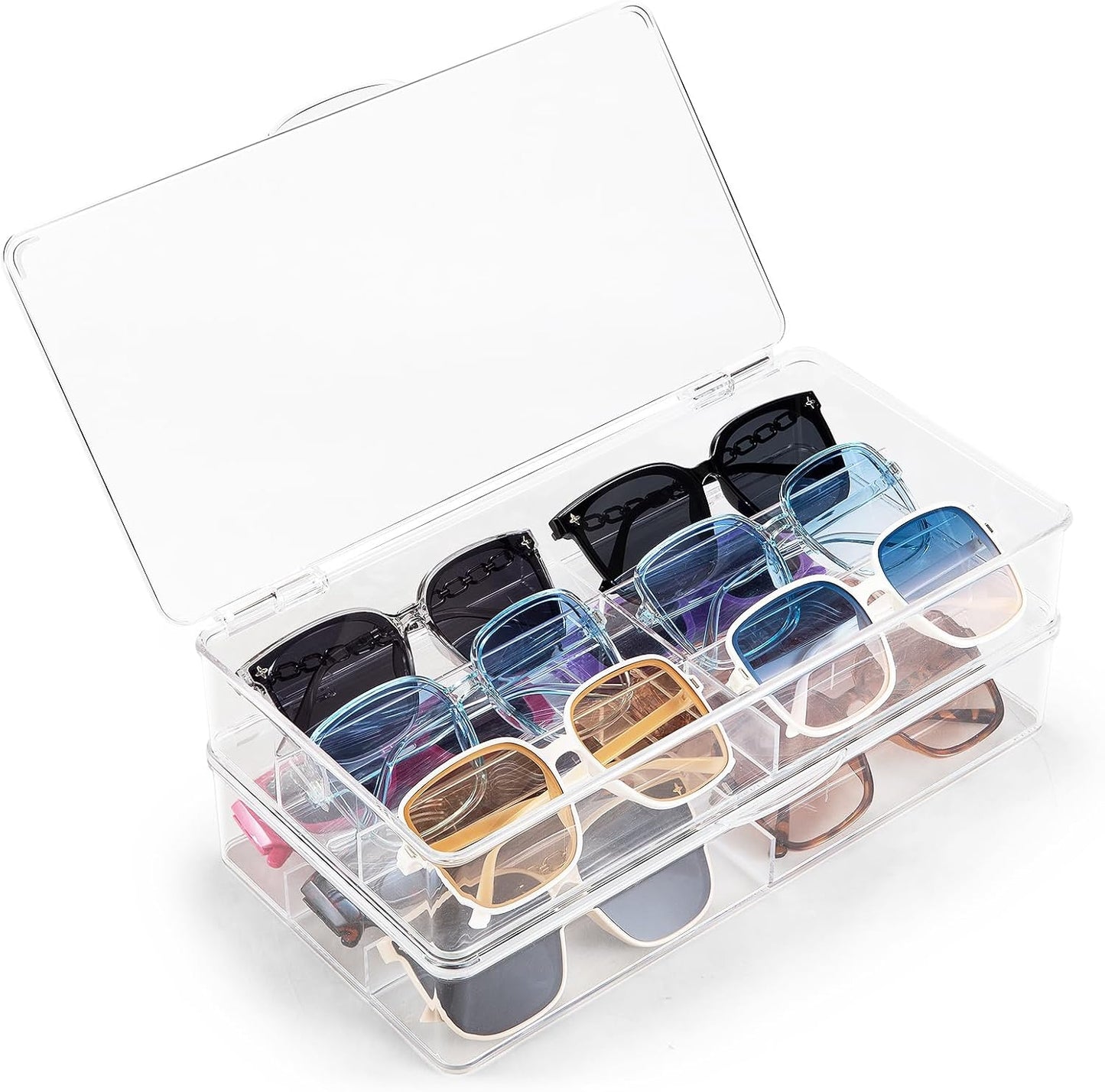 BOPai Acrylic Sunglasses Organizer with Lid, Stackable Glasses Storage Organizer - 2 Pack