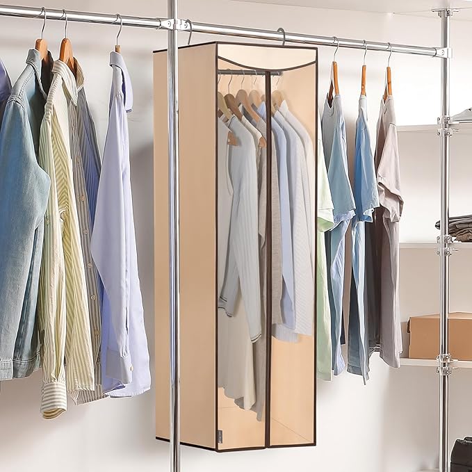 STORAGE MANIAC 2-Pack Hanging Garment Bag Zipper Cover with Sealed Clear Window, Long Garment Cover for Closet Storage Wardrobe Clothes Protector, Large Garment Storage Bag for Dresses,Suits, Beige