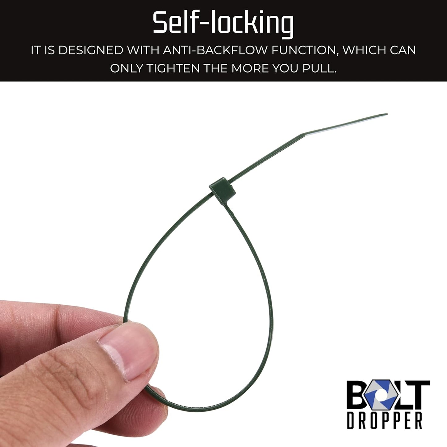 Bolt Dropper 10-Inch Green Cable Zip Ties, 100-Pack - 40 lbs Tensile Strength for Indoor or Outdoor Use - Heavy Duty Self-Locking Premium Plastic Wire Ties - UV and Temperature Resistant Cable Ties