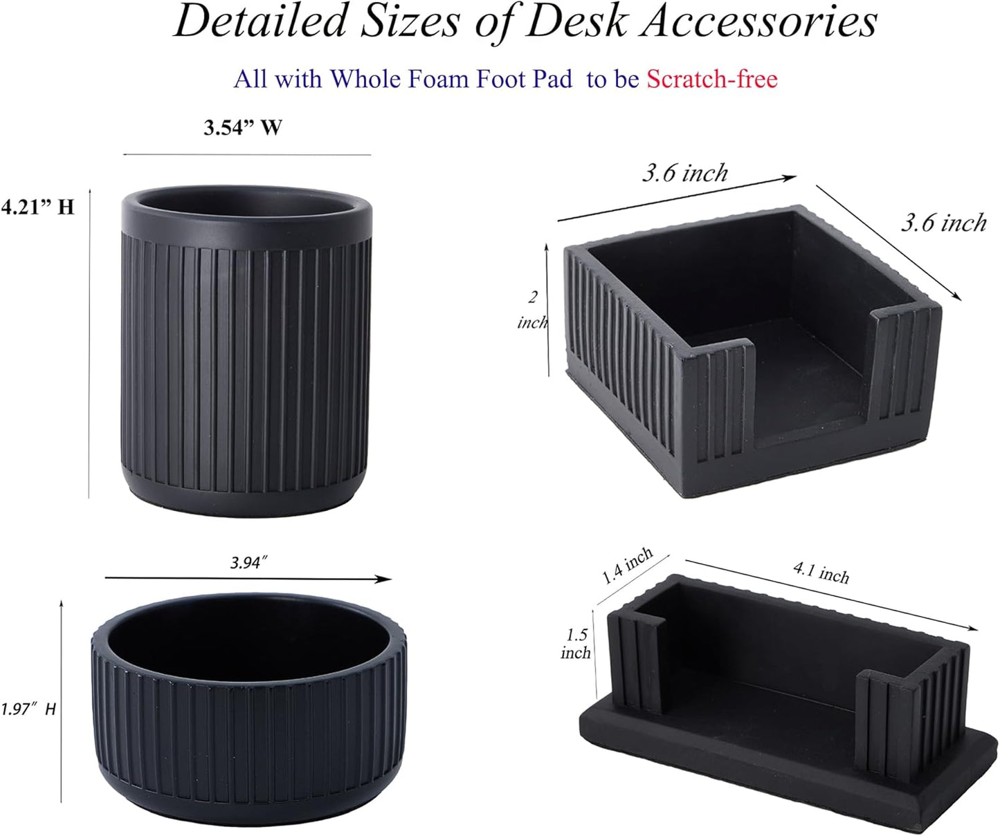 Set of 4 - Aesthetic Desk Accessories For Modern, Industrial, Minimalist Office Decor- Concrete Desk Organizers Accessories For Women or Men- Pen, Business Card Holder & Sticky Note, Paper Clip Holder