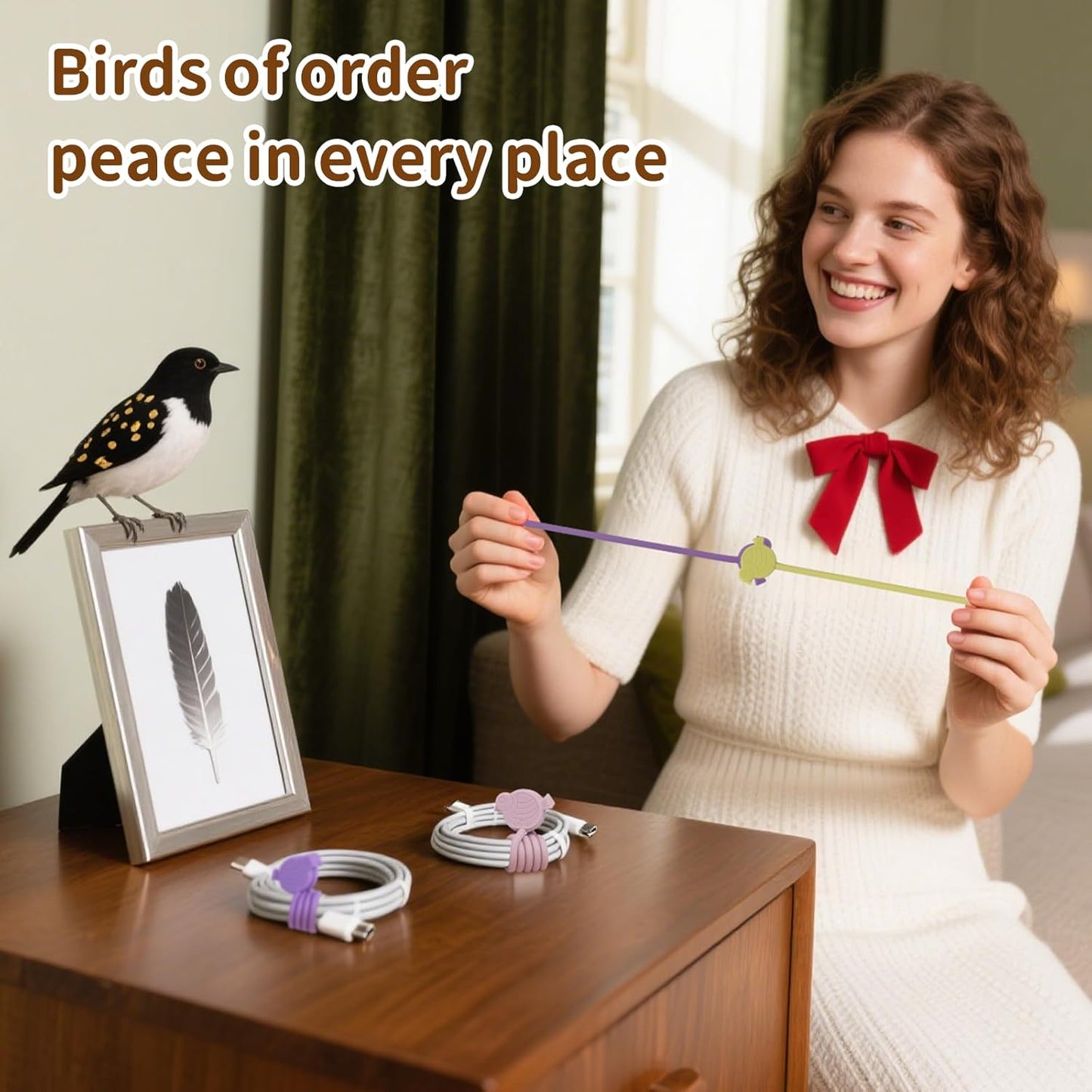Playful Bird Magnetic Cable Ties – 24 Pack, Reusable Silicone Cord Organizers for Home & Office, Strong Magnetic Hold, Assorted Colors, Ideal for Cable Management & Gift Idea