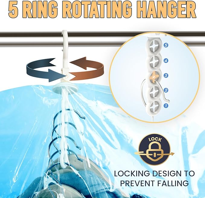 TAILI Hanging Vacuum Sealer Storage Bags Space Saver Bags for Clothing, Suits and Jackets, Closet Organizers, (3 Long, 3 Short) Blue