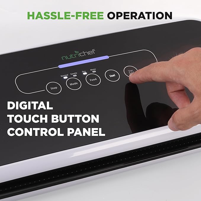 NutriChef Automatic Vacuum Air Sealing System for Food Preservation with Starter Kit, Compact Design, Lab Tested, Dry & Moist Food Modes with Led Indicator Lights, Black