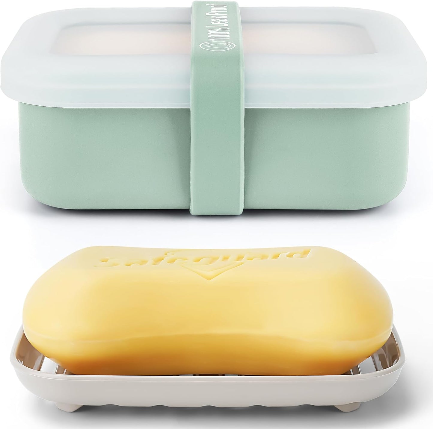 Compact Leakproof Travel Soap Case with Lid & Silicone Strap - Portable Draining Soap Bar Holder for Gym, Bathroom, Camping - Lightweight Silicone Soap Dish Container (Light Green)