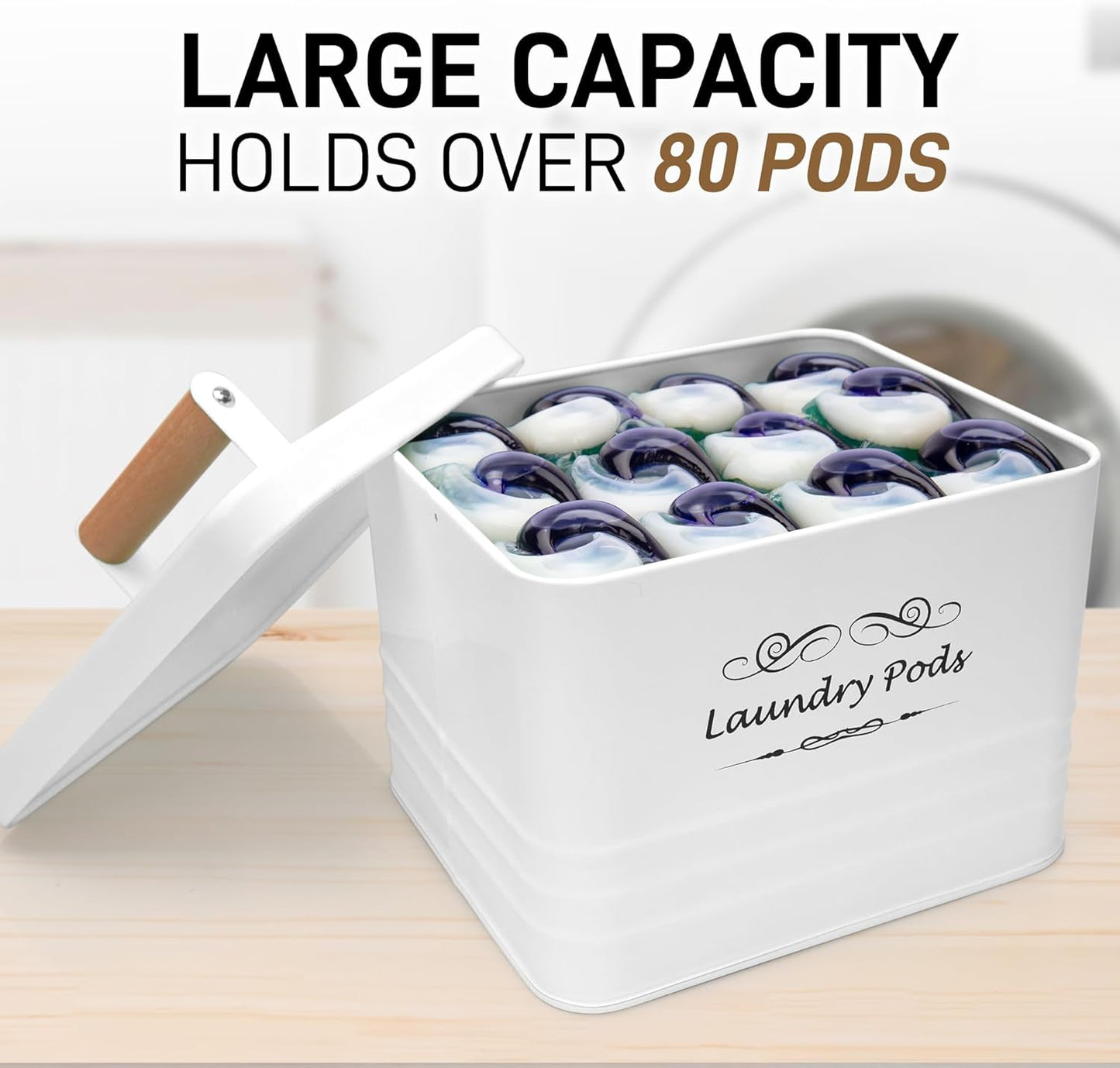 ELITAPRO Laundry Pods container Modern Farmhouse Laundry Pods Holder Metal Box Dispenser with Lid Laundry Room Decor and Accessories