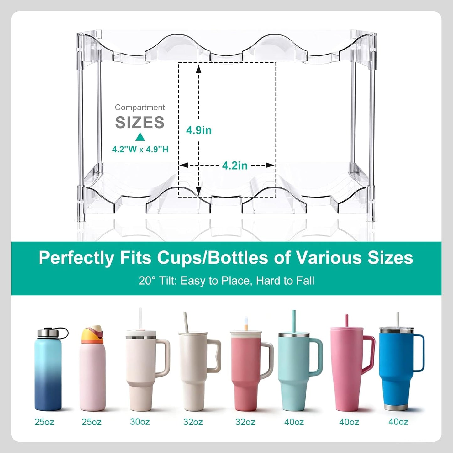 Reusable Stackable with Handle Compartment Water Bottle Tumbler Organizer for Stanley 40oz with Handle Cup, Stanley Accessories for Pantry, Cabinet & Kitchen Organization and Storage,4 Tier Hold 12