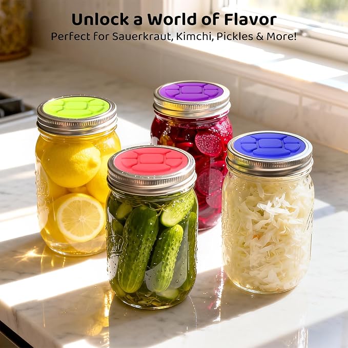 The Complete Fermentation Kit: 6-Pack Fermenting Lids for Wide & Regular Mouth Mason Jars,Versatile Airlock Lids for Pickles, Kimchi & Sauerkraut,BPA-Free Silicone, Fail-Proof Seal