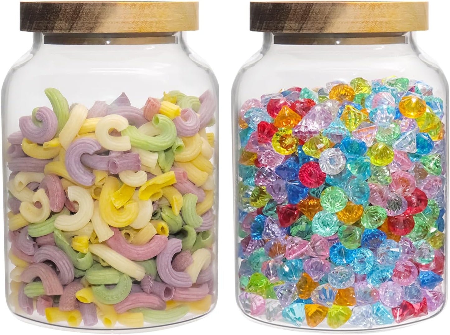 Glass Jar with Spoon Wooden Lid Clear Coffee Ground Containers Set Borosilicate Glass Kitchen Storage Canister for Sugar Espresso Spice Beans Nut Pasta Candy Tea (1200ml(40oz)-with spoon (2pack))