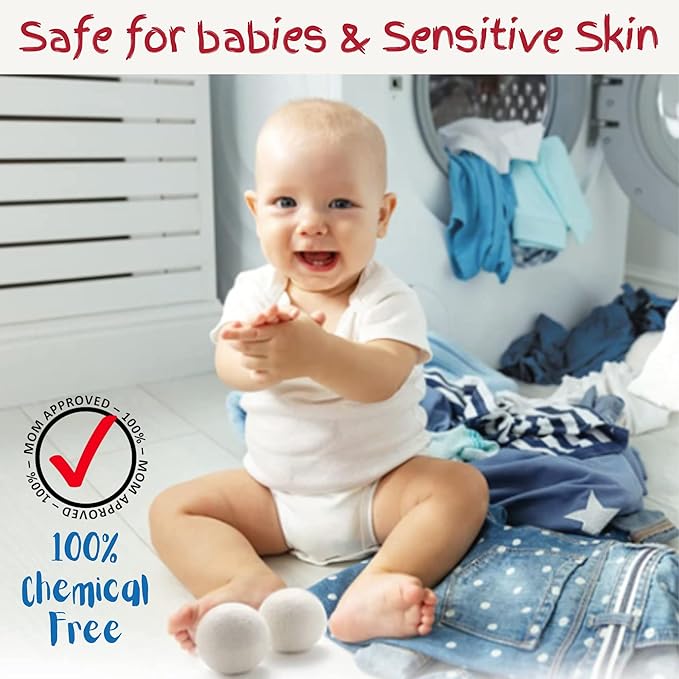 Wool Dryer Balls Organic Premium | 6 Balls XL, Ethically & Humanely Made, Natural Fabric Softener, Laundry Dryer Balls Reusable, Wrinkle Release, Organic Fabric Softener Ball, Say No! to Dryer Sheets