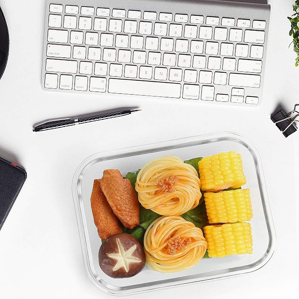 [5-Packs, 36 Oz.] Glass Meal Prep Containers with Locking Lids Glass Food Containers,Airtight Lunch Container,Microwave, Oven, Freezer and Dishwasher (4.5 Cup, Green)