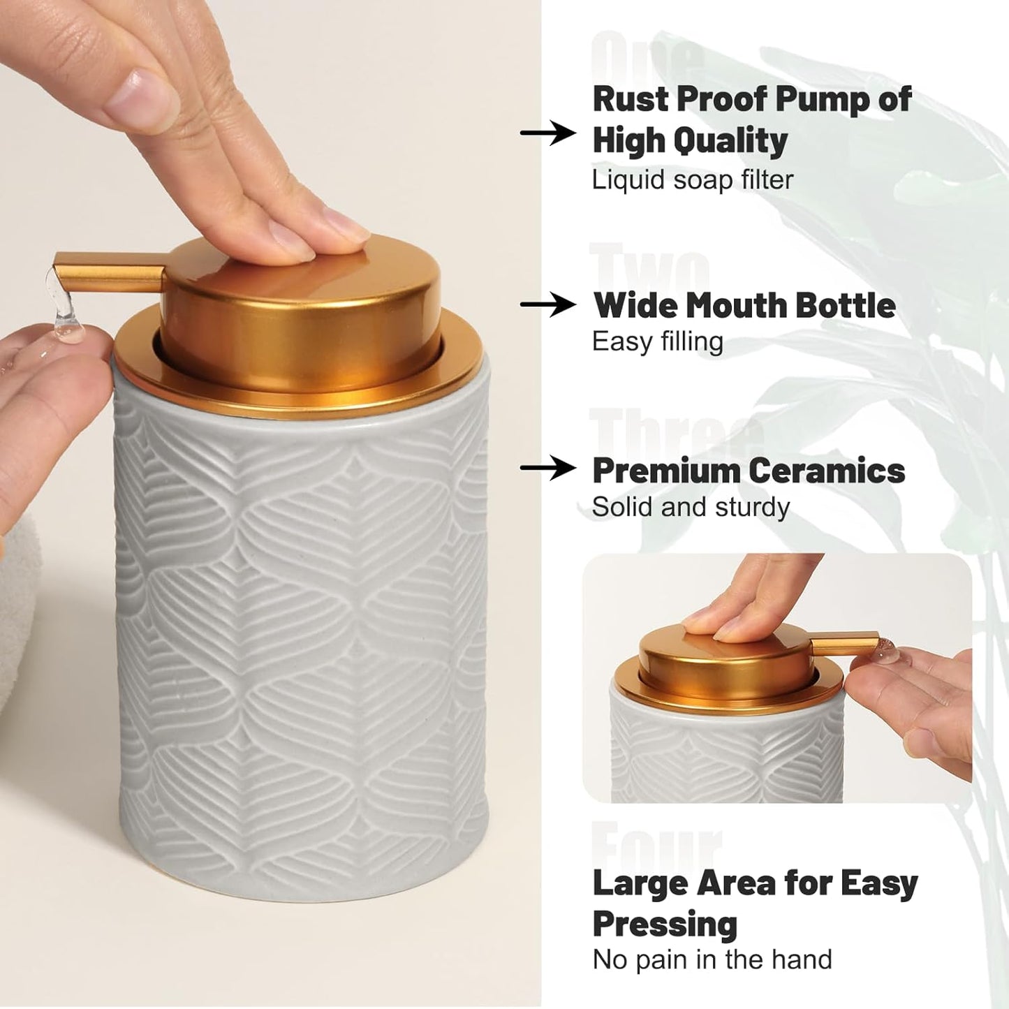 Ceramic Bathroom Accessories Set, 4 Pcs-Includes Lotion Soap Dispenser, Toothbrush Holder, Vanity Tray, and Tumbler, Modern Bathroom Decor Organizer with Soap Dish, Apothecary Jar, Grey Color