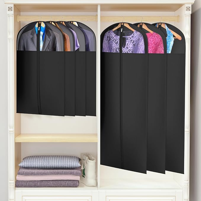 Univivi Long Garment Bags for Hanging Clothes, 65" Dress Bags for Gowns Long for Closet Storage with Large Visible Window for Long Suits, Coats, Dresses, 3 Pack, Black