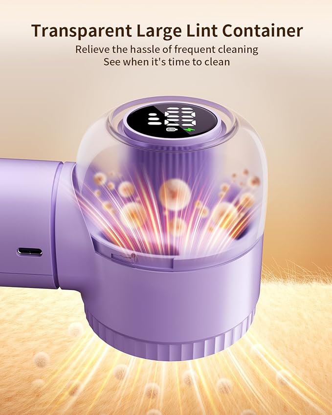 coldSky Fabric Shaver, 𝟮 𝗶𝗻 𝟭 Lint Remover with Brush, 1200mAh Sweater Shaver with Digital Display,3 Speeds Lint Shaver, 6-Leaf Blades Lint Remover for Clothes, Sofa, Bedding,Purple