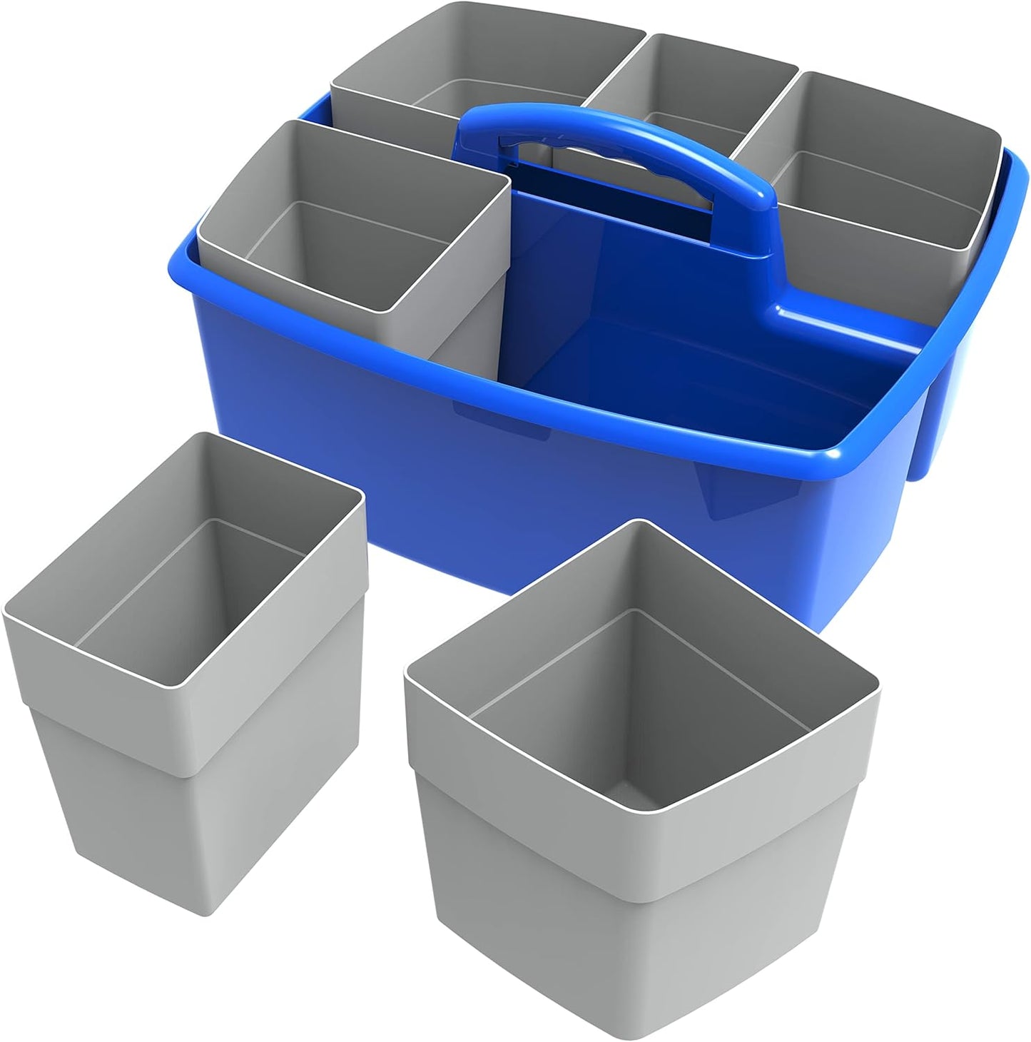 Storex Large Classroom Caddy with Cups, 13 x 11 x 6.575 Inches, Blue, Case of 2 (00985U02C)