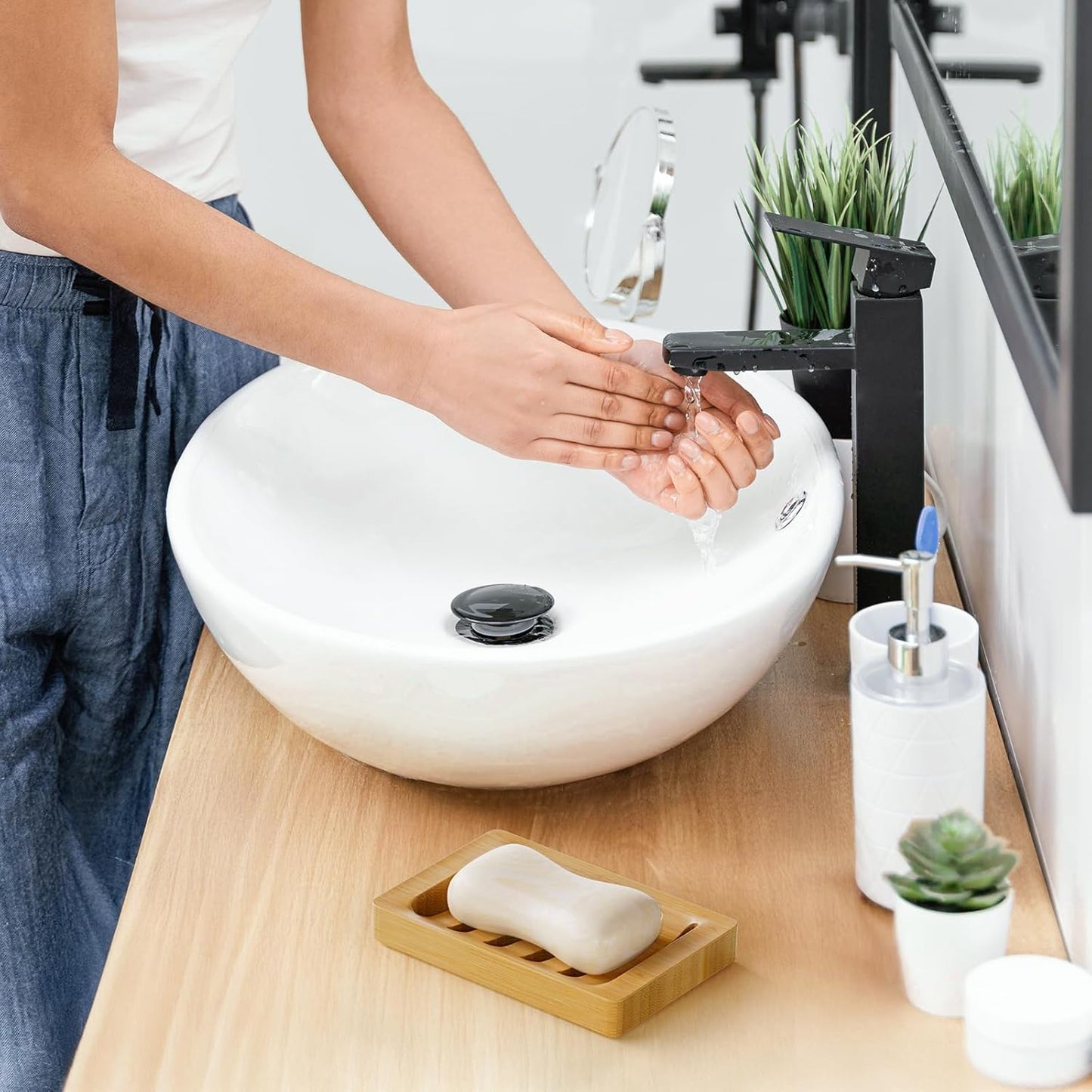 AmazerBath Soap Holder, Bamboo Soap Dish, Wooden Soap Holder Soap Dish, 2 Pack Bamboo Soap Holder, Soap Dishes for Bar Soap, Wooden Soap Tray, Kitchen Soap Tray Self Draining (Wooden Color)