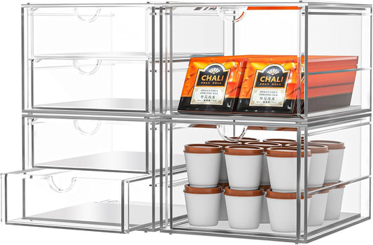 Acrylic Makeup Organizer, 4 Pack Drawer Organizer - Transparent Desktop Storage for Cosmetics, Office Supplies & More - Clear Organizers for Home & Office Use