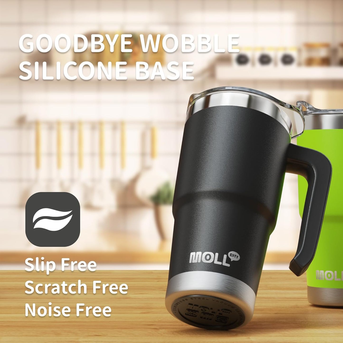 Travel Coffee Mug with Handle-16 oz Stainless Steel Vacuum Insulated Tumbler with Lid and Straw-Reusable Metal Cup with Silicone Pad, Leak Proof-BPA Free (Black)