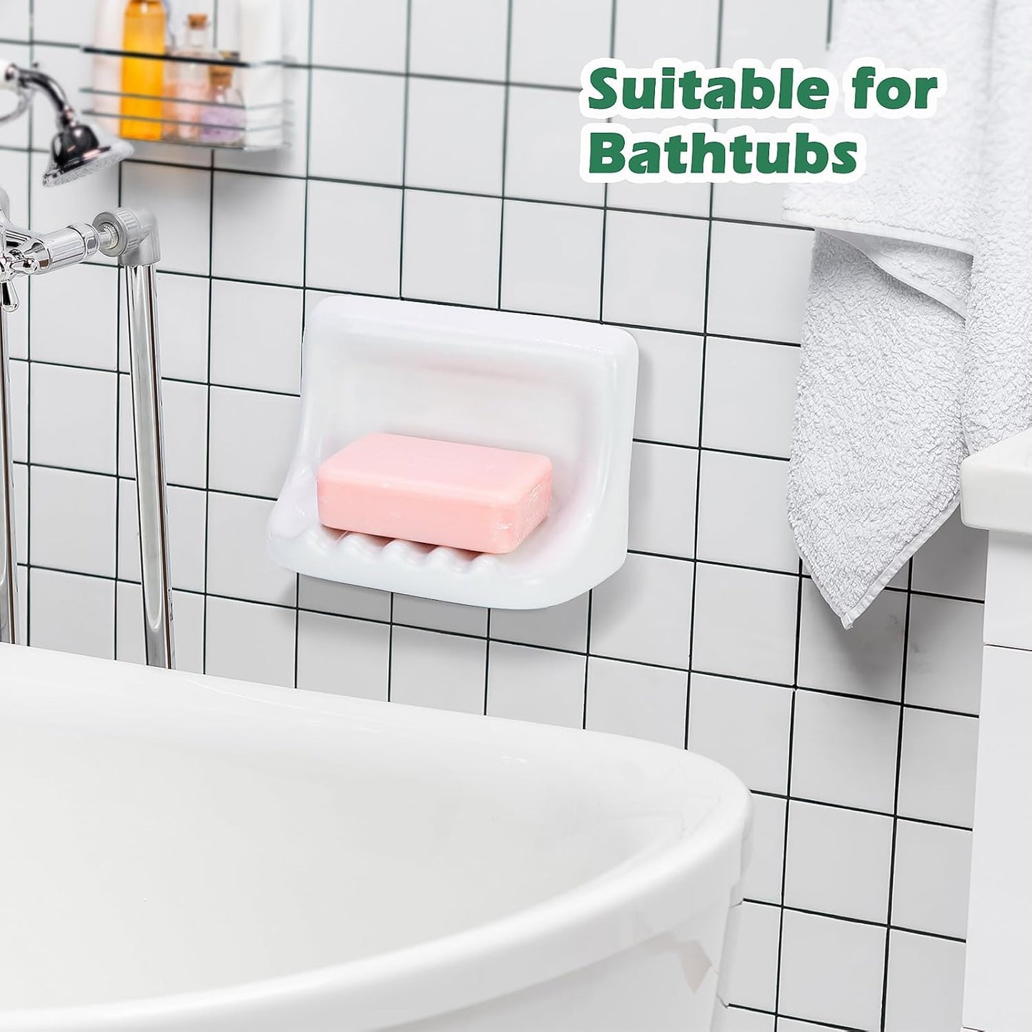 White Vintage Ceramic Soap Dish for Shower Wall,Retro Ceramic Soap Holder Porcelain Soap Tray for Home Bathtub Bathroom Sink Shower Wall-No Bumps on The Back, Surface Mounted