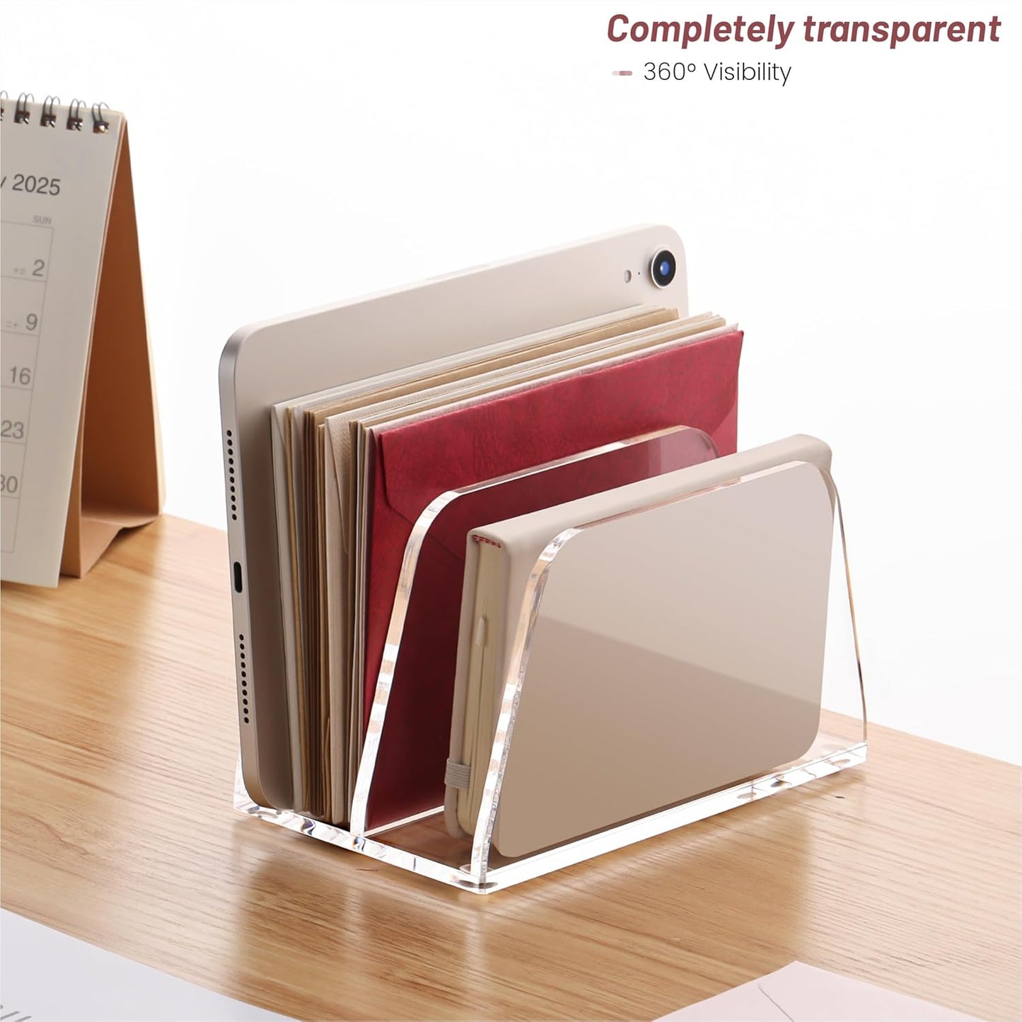 YUXUN Acrylic Mail Organizer for Desk, 2 Compartment Letter & Document Holder with Non-Slip Base, Small File Holders for Bills, Envelopes, Letters,Mails, Papers, Clear Office Supplies for School Home