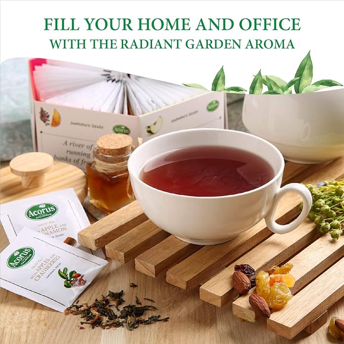 ACORUS Summer Taste Tea Set - Natural Assorted Tea Hamper Box Gift Set, Large Selection Box 60 Teas Bags, 6 Fruit and Berry Flavour Sampler, Perfect for Refreshing Iced Drinks