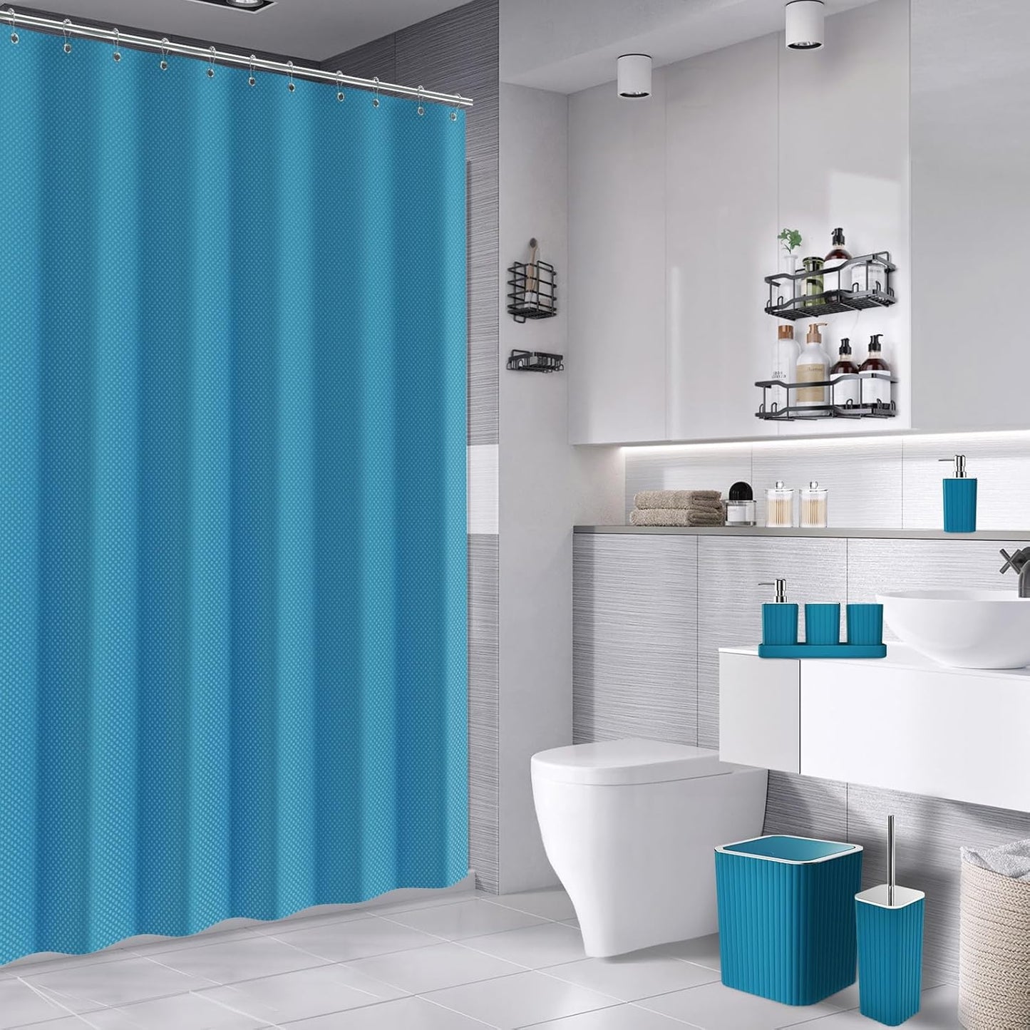 Bathroom Set - 28PC Gorgeous Teal Bathroom Set with Shower Curtain, Bathroom Accessory Set, Bathroom Sets with Shower Caddy
