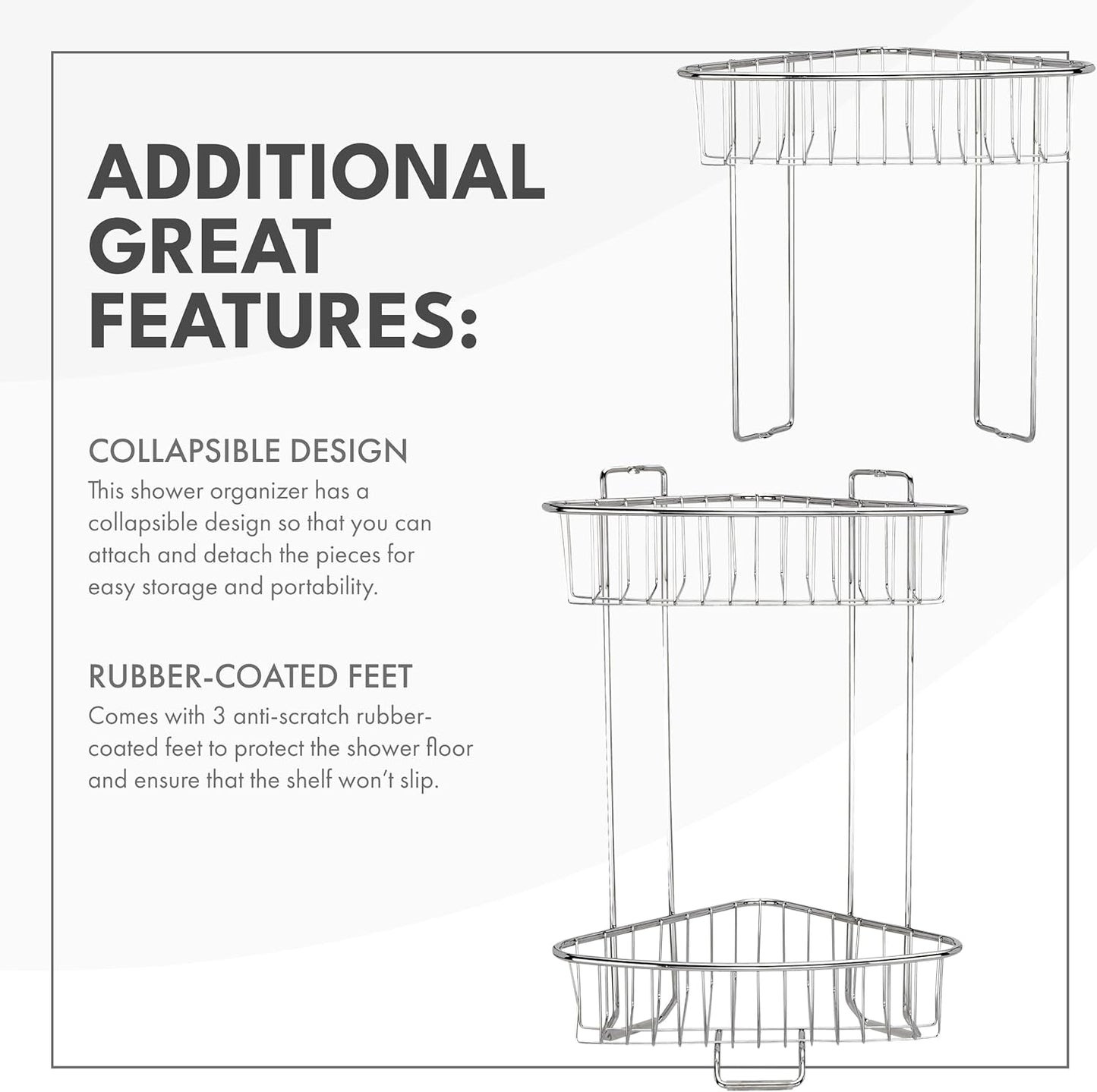 ToiletTree Products Stainless Steel Floor Shower Caddy - Corner Caddy Shelf for Bathroom and Bath Storage - Rust-Proof Caddy for Shampoo, Soap, and More