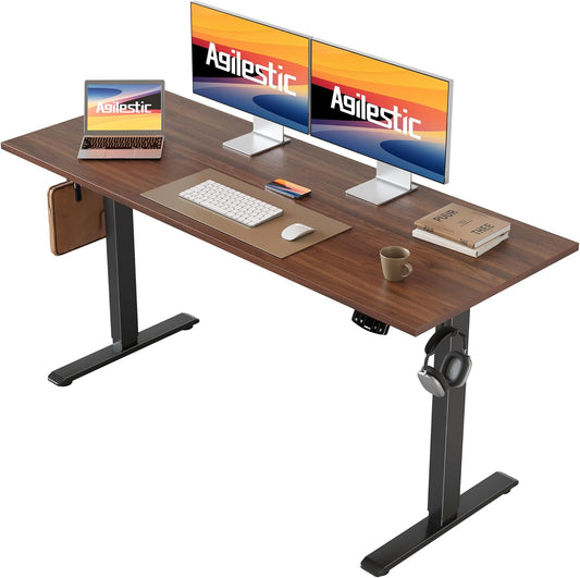 Agilestic Electric Standing Desk, 55 x 24 Inches Height Adjustable Desk, Sit Stand up for Work Office Home, Ergonomic Rising Computer Table with Memory Preset, Dark Walnut