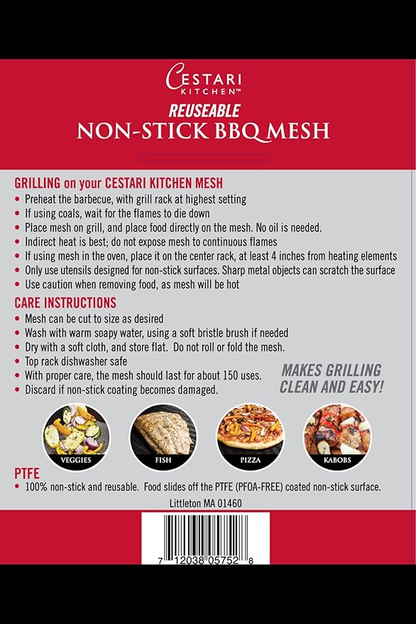 Cestari BBQ Grill Mats Non Stick Grill Toppers- Extra Large Cut to Fit - Pizza Oven Screen - Heavy Duty PFOA Free Grill Mesh Set of 2