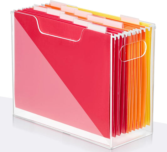 Acrylic File Folder Organizer，Clear Hanging File Organizer Box for Letter Size/A4, Portable Desktop File Storage box for Desk Home Office School -1 Pack