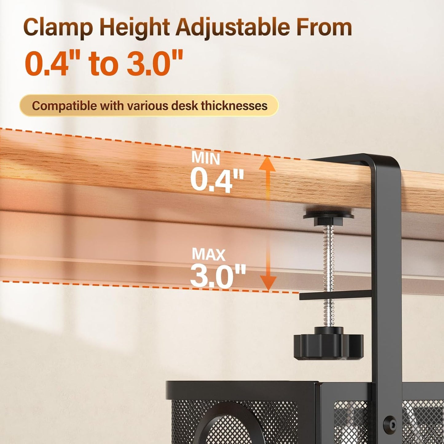 [Upgraded] Under Desk Cable Management Large, Cinati 16" Cable Management Box for Table Thickness up to 3", Wire Cord Organizer with Clamp No Drill, No Damage to Desk(Black)