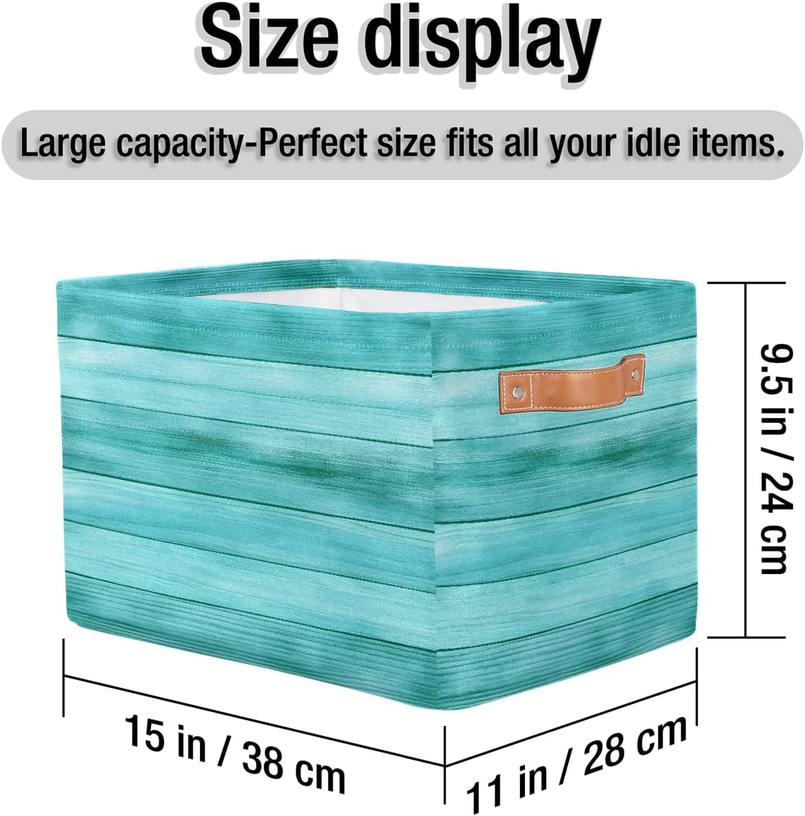 Watercolor Wooden Storage Basket for Shelves, Storage Bins with Handles, Collapsible Basket for Organizing, Closet Toy Baskets for Nursery Room, 15x11x9.5 in, Canvas, Mint Green