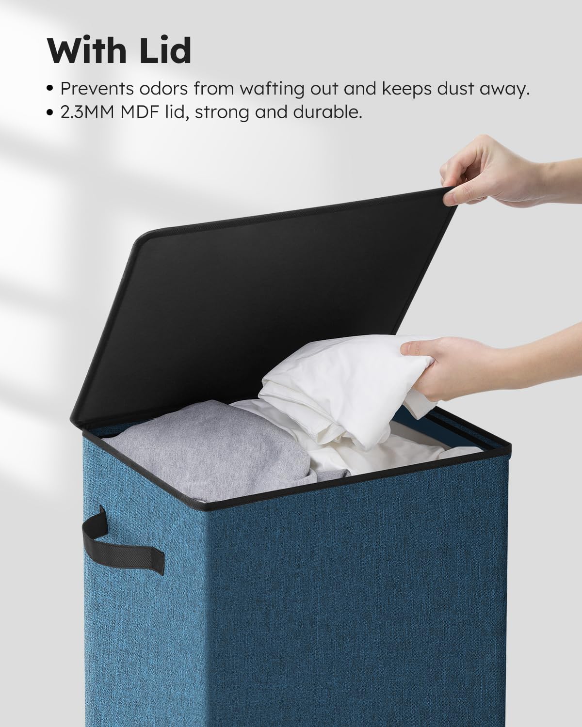 SOLEDI Laundry Hamper with Lid 90L Large & Tall Collapsible Laundry Basket, Clothes Hamper with Bag Removable Easy to Carry, Dirty Hampers for Bedroom, Bathroom, Dorm, College, Blue