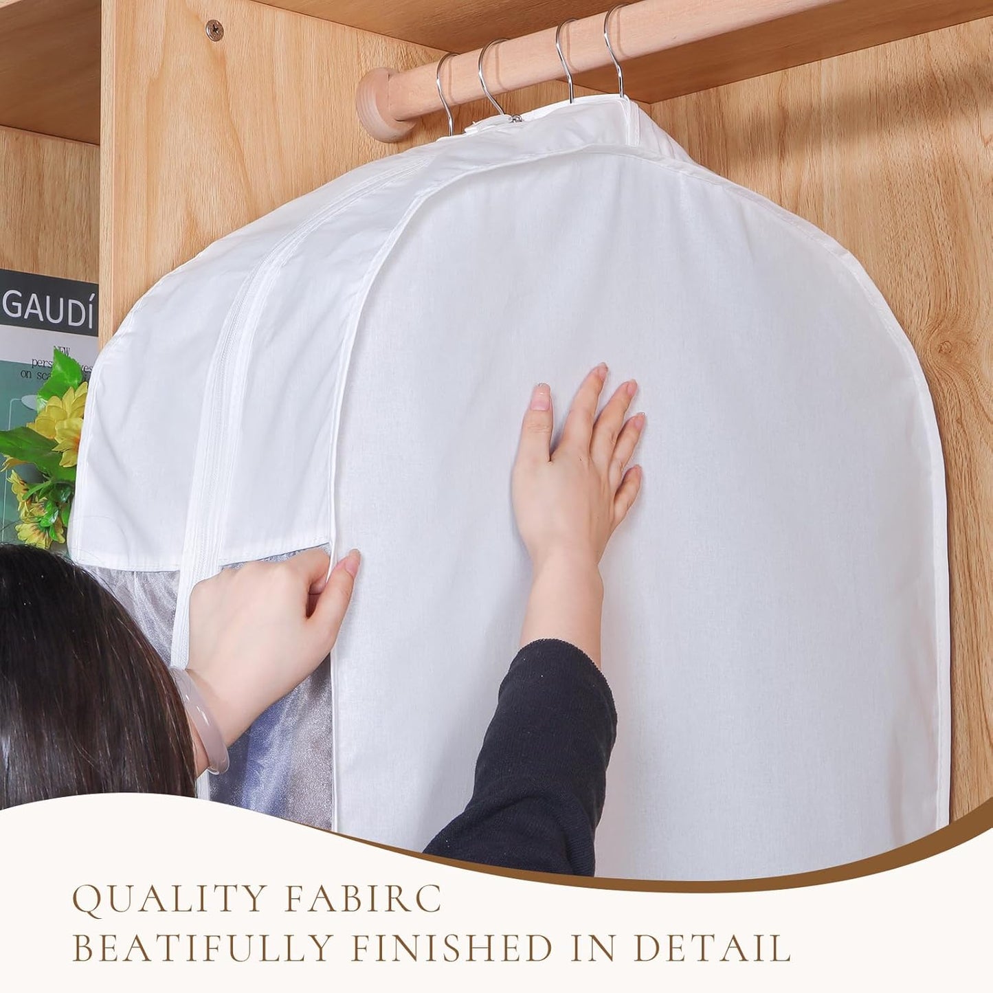 Univivi Premium Cotton Garment Bags for Hanging Clothes and Storage, 40 Inch Washable Suit Cover Bag with Extra Large 10" Gusset & Clear Window - Perfect for Suits, Coats, Jackets - 2 Pack