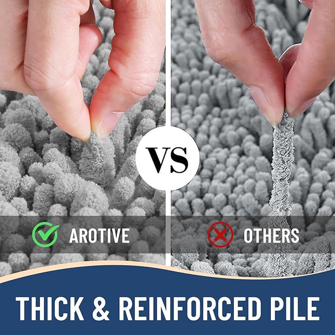 Arotive Luxury Chenille Bathroom Rug Mat, Extra Soft Thick Absorbent Shaggy Bath Rugs, Non-Slip Machine Wash Dry, Plush Bath Mats for Bathroom, Shower and Tub, 70x46, Light Grey